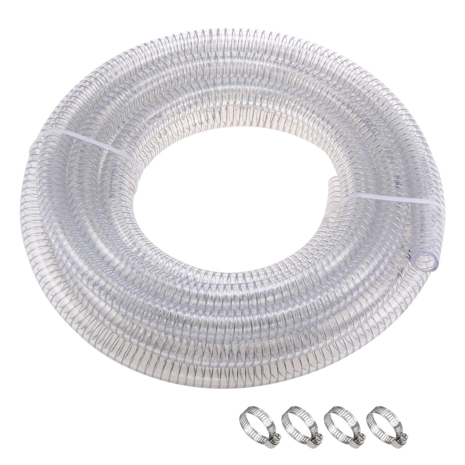 sourcing map 3/4" ID x 24,6ft Stahlverstärkter PVC-Schlauch Chemikalienbeständiger flexibler Vinylschlauch Hochdruckdicker Schlauch Saugrohr klar