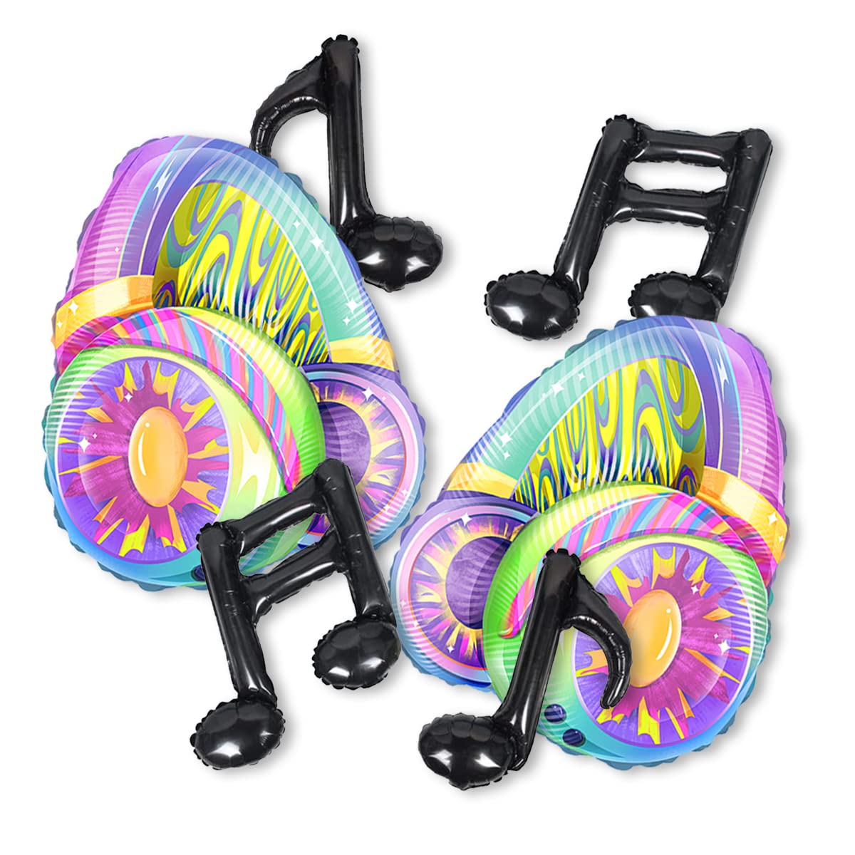 CYMYLAR 6 Pcs Music Themed Party Decor Headset Music Note Black Foil Balloons Music Party Supplies for 80s 90s Hip Hop Disco Fever Concert Band Bar
