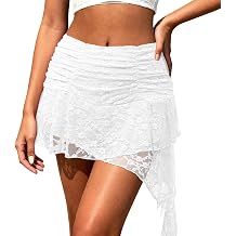 Women's Mini Skirt Lace Ruffle Y2K Asymmetrical Layered Skirt Stretchable Low Rise Skirts
