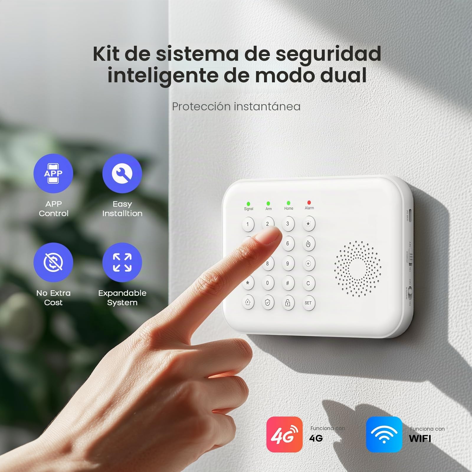 Sistema de Seguridad inalámbrico para el hogar, Sistema de Alarma 4G/WiFi con Teclado, Ampliable (hazlo tú Mismo) con sensores de Puerta y Movimiento, alertas de la App Tuya, sin Contrato (9 PCS)