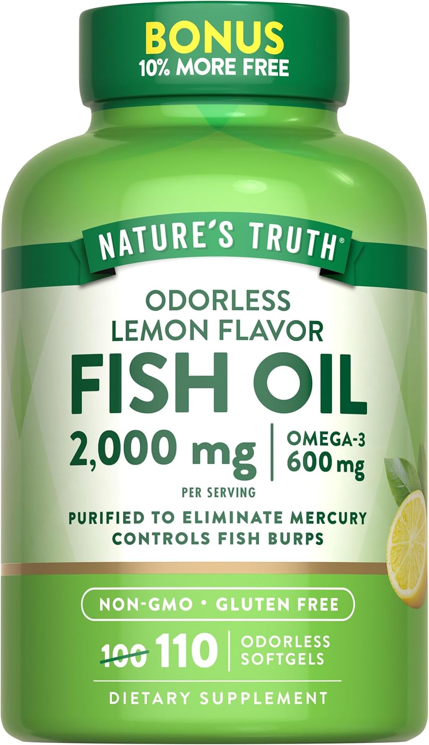Nature’s Truth Fish Oil 2000mg | 110 Softgels | Omega-3 | Lemon Flavor | Non-GMO & Gluten Free Supplement Nature’s Truth Fish Oil 2000mg | 110 Softgels | Omega-3 | Lemon Flavor | Non-GMO & Gluten Free Supplement