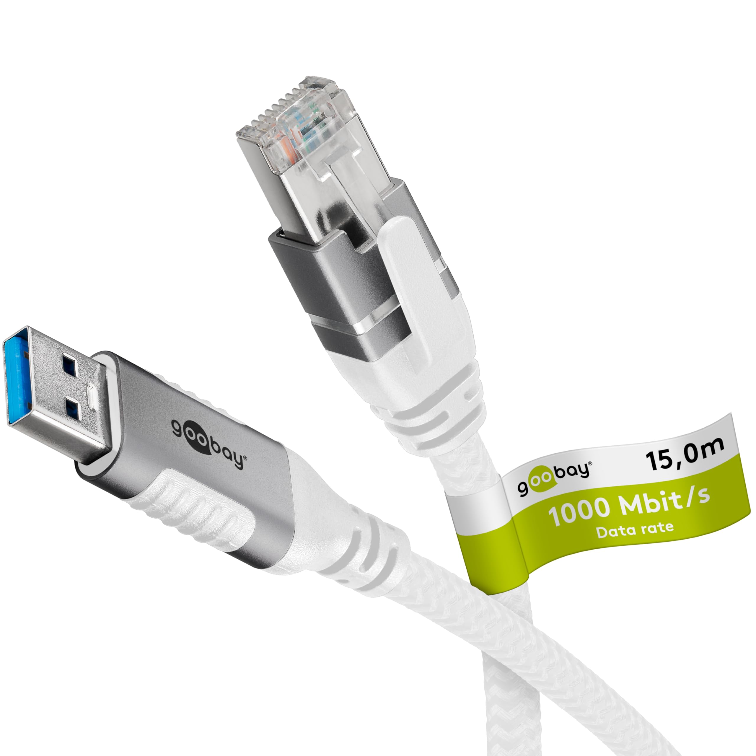 Goobay 15m LAN zu USB Kabel 1 Gbit Datenübertragung - USB A 3.0 auf RJ45 Ethernet CAT 6 Kabel verbindet Router und Notebook oder PC - LAN Kabel Adapter für Laptop - Ersetzt USB auf LAN Adapter - 74164
