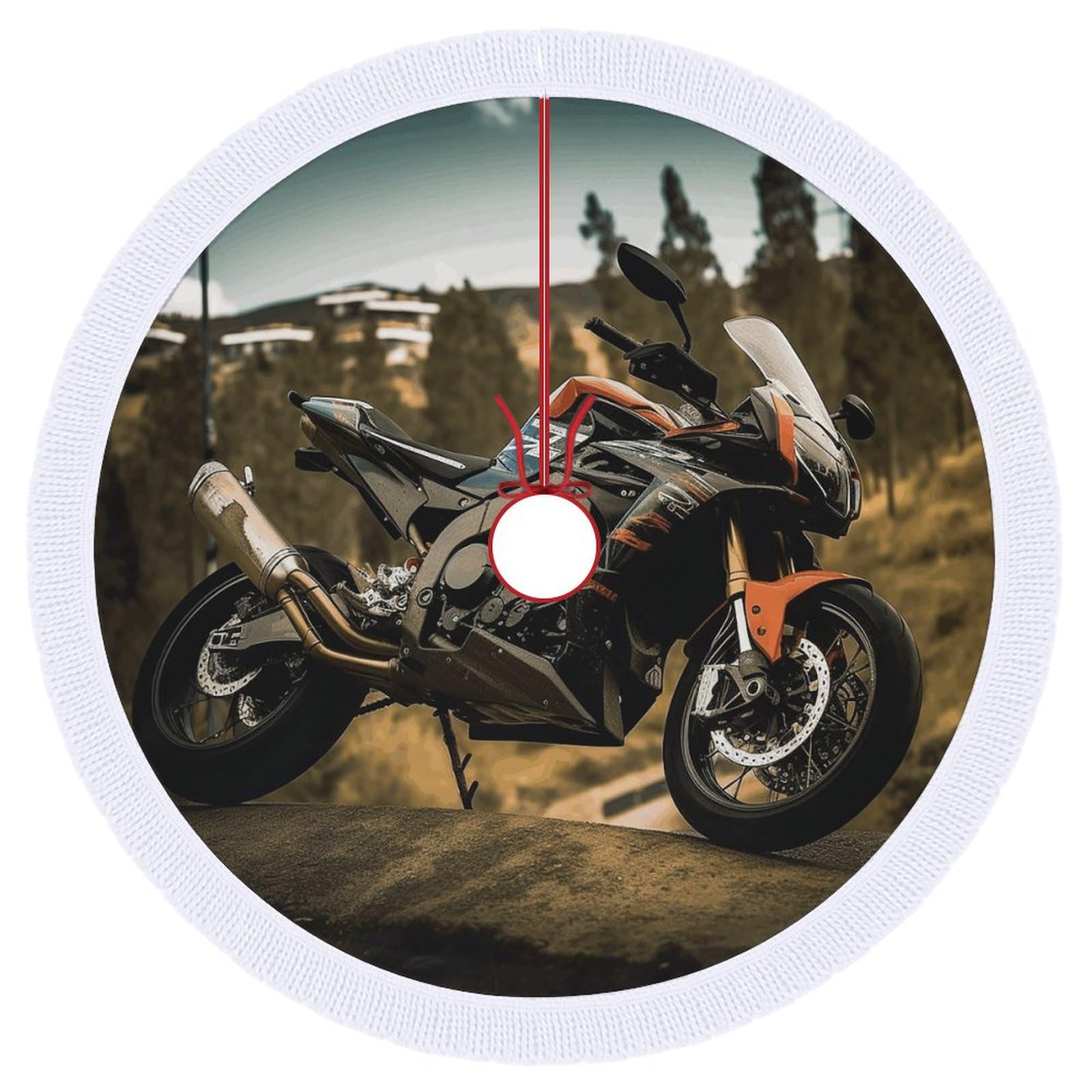 Jupe de sapin de Noël moto à pompons pour un salon festif 122cm