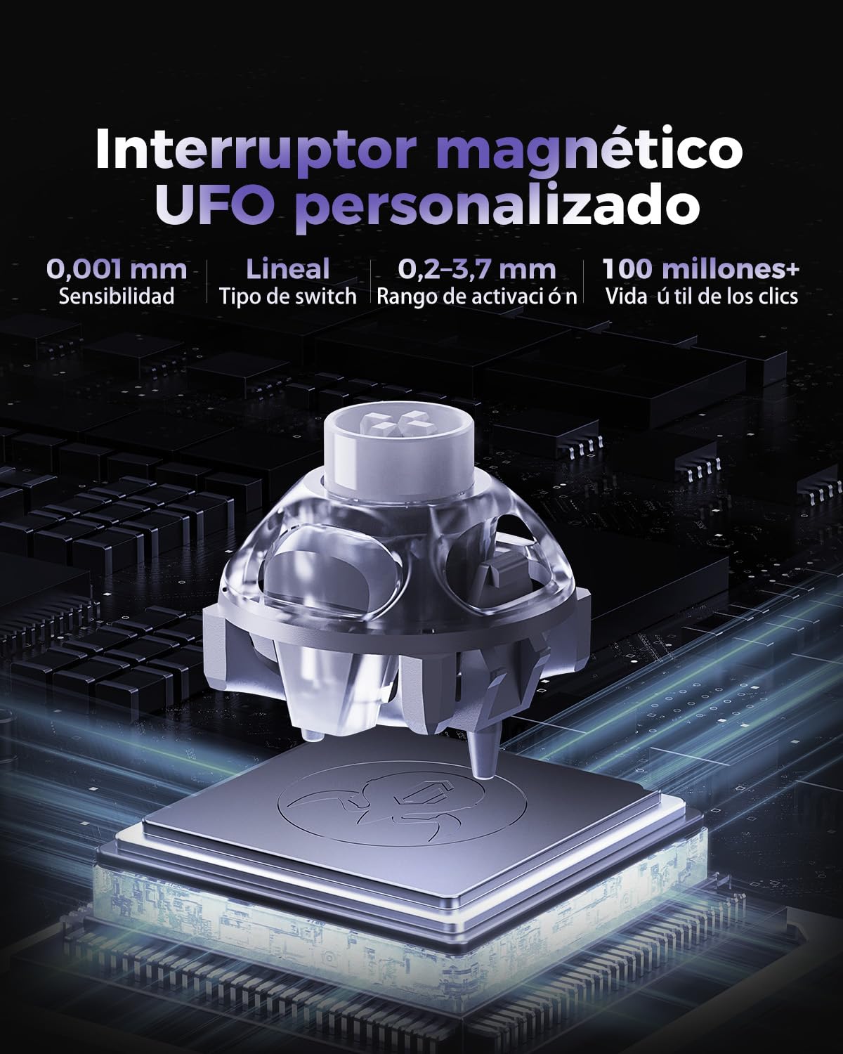 GravaStar Mercury V60 Teclado Gaming Magnético, 8000Hz Polling Rate, Rapid Trigger Switches Hall Effect, Precisión 0.005mm, Hot-Swap, RGB (Onyx Crystal, QZERTY)