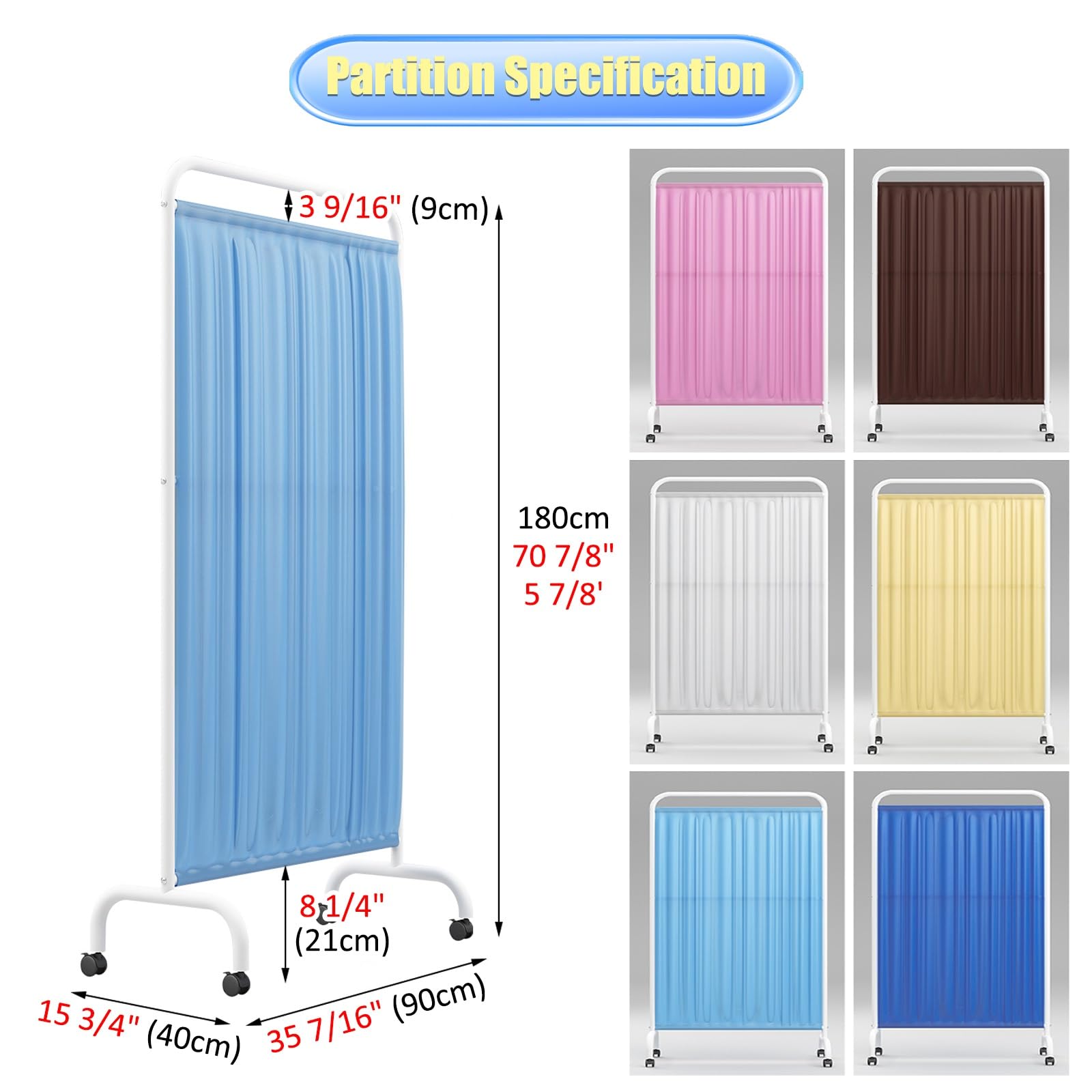 Cloison de séparation au sol avec roues verrouillables, écran d'intimité portable pour clinique, bureau, école, hôpital, séparation temporaire