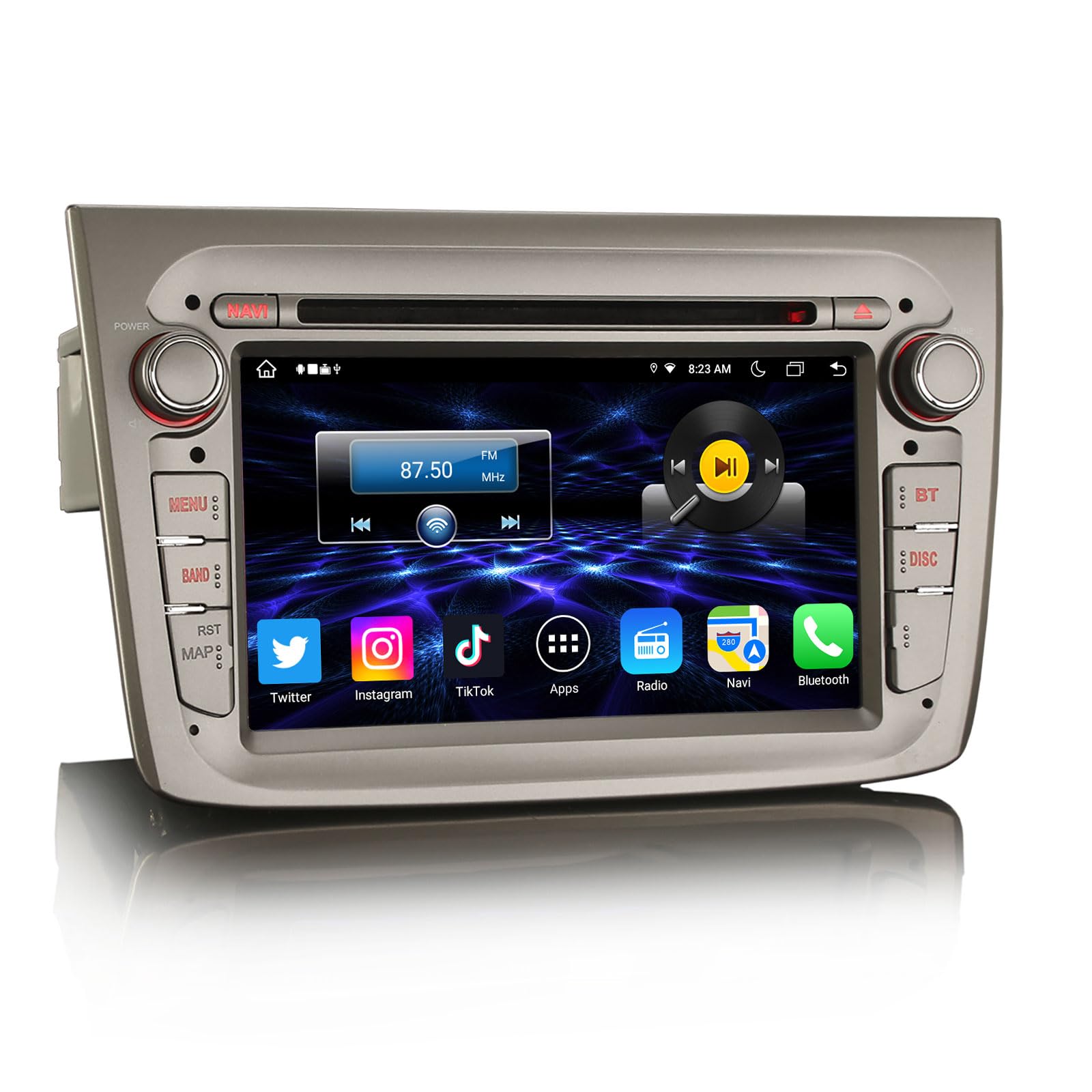 Erisin 7 pollici 8 Core 4GB+64GB Android 14 Autoradio Bluetooth GPS Navigatore per Alfa Romeo Mito Supporta CarPlay senza fili Android Auto WiFi 4G DAB+ RDS FM DSP USB Canbus Lettore CD Mirror Link