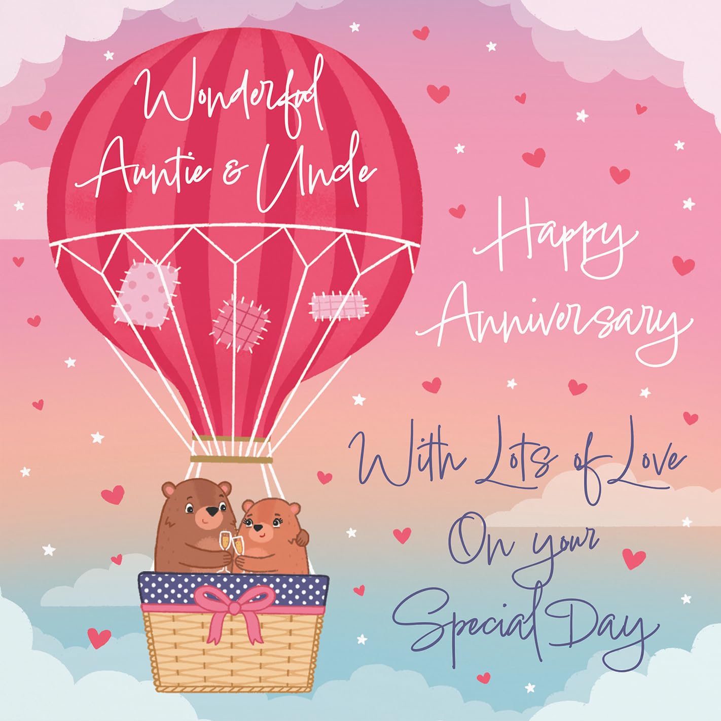 Hunts England, Large Auntie And Uncle Hot Air Balloon Anniversary Card, Cute Bears, For Auntie And Uncle - Image 2