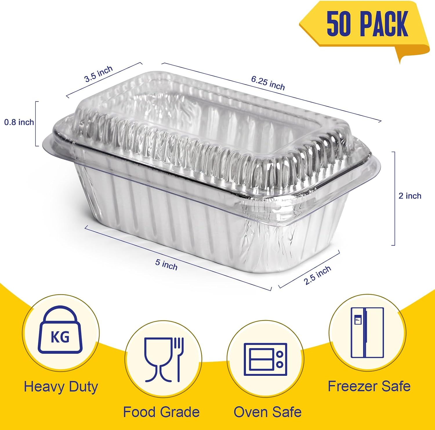 Small Foil Pans wth Lids, 100 Pack 1 lb Disposable Aluminum Loaf Pans 6x3.5x2 Inch, Tin Foil Pans Cookware for Baking Cakes, Bread, Meatloaf, Mini