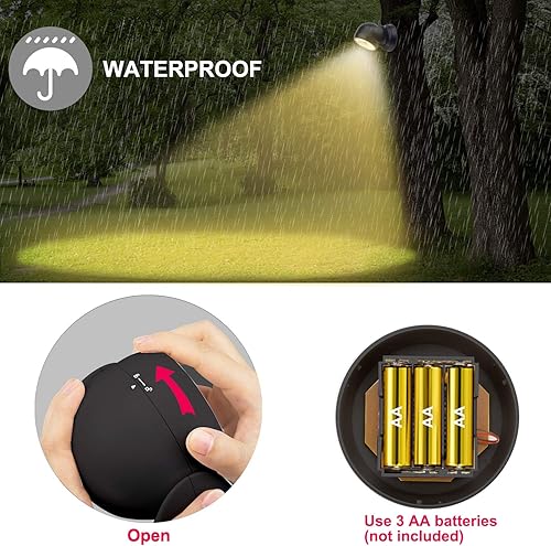 Miniatura 5 de HONWELL Luz con sensor de movimiento funciona con pilas, foco inalámbrico para exteriores, detector de movimiento impermeable, luz de inundación de