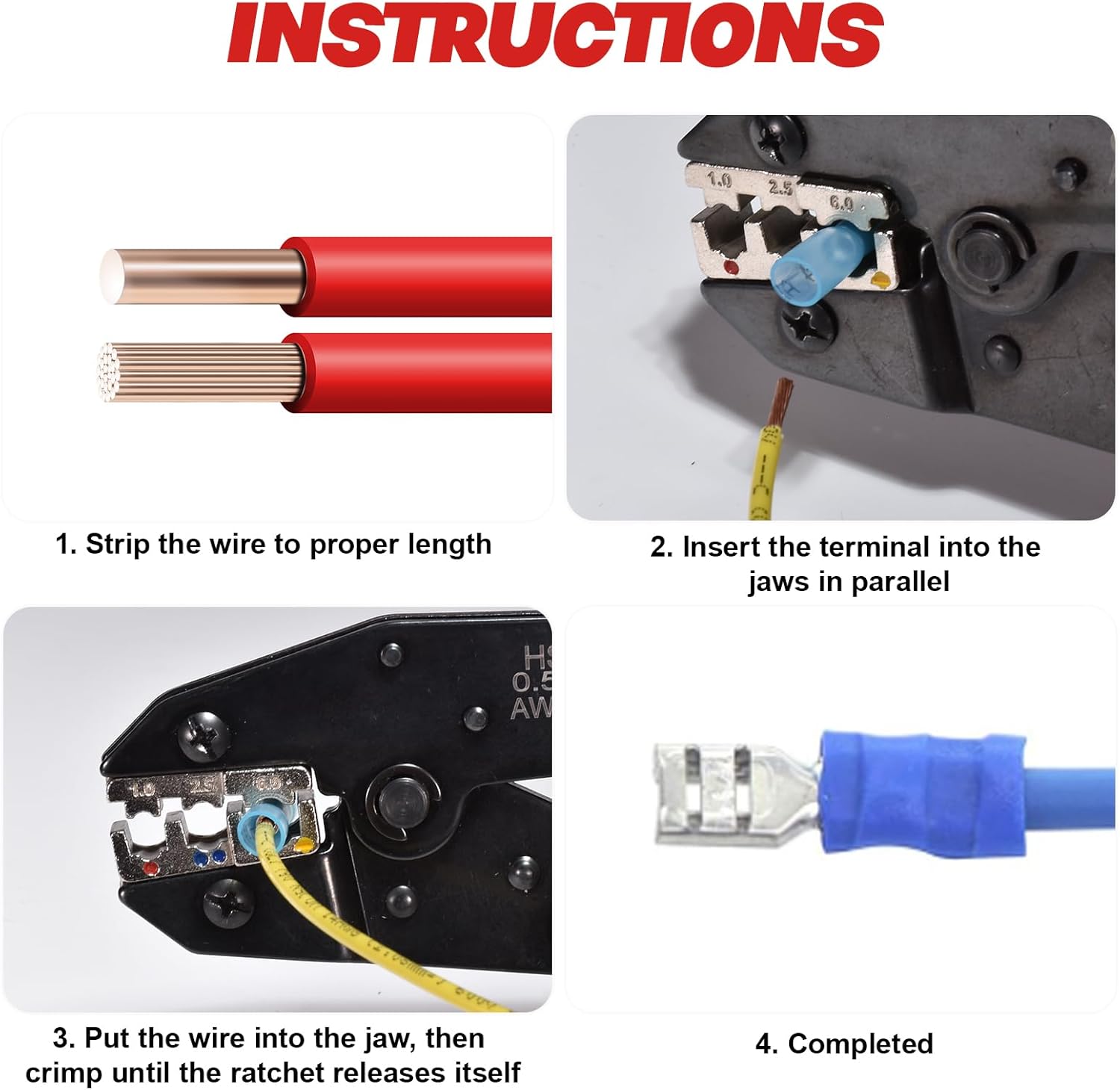 6Pcs Crimping Tool, Ratchet Wire Crimping Tool Set, for Heat Shrink, Insulated Nylon, Ferrule Wire End, Non-Insulated, Open Barrel Terminals, Solar Connectors, with Storage Box