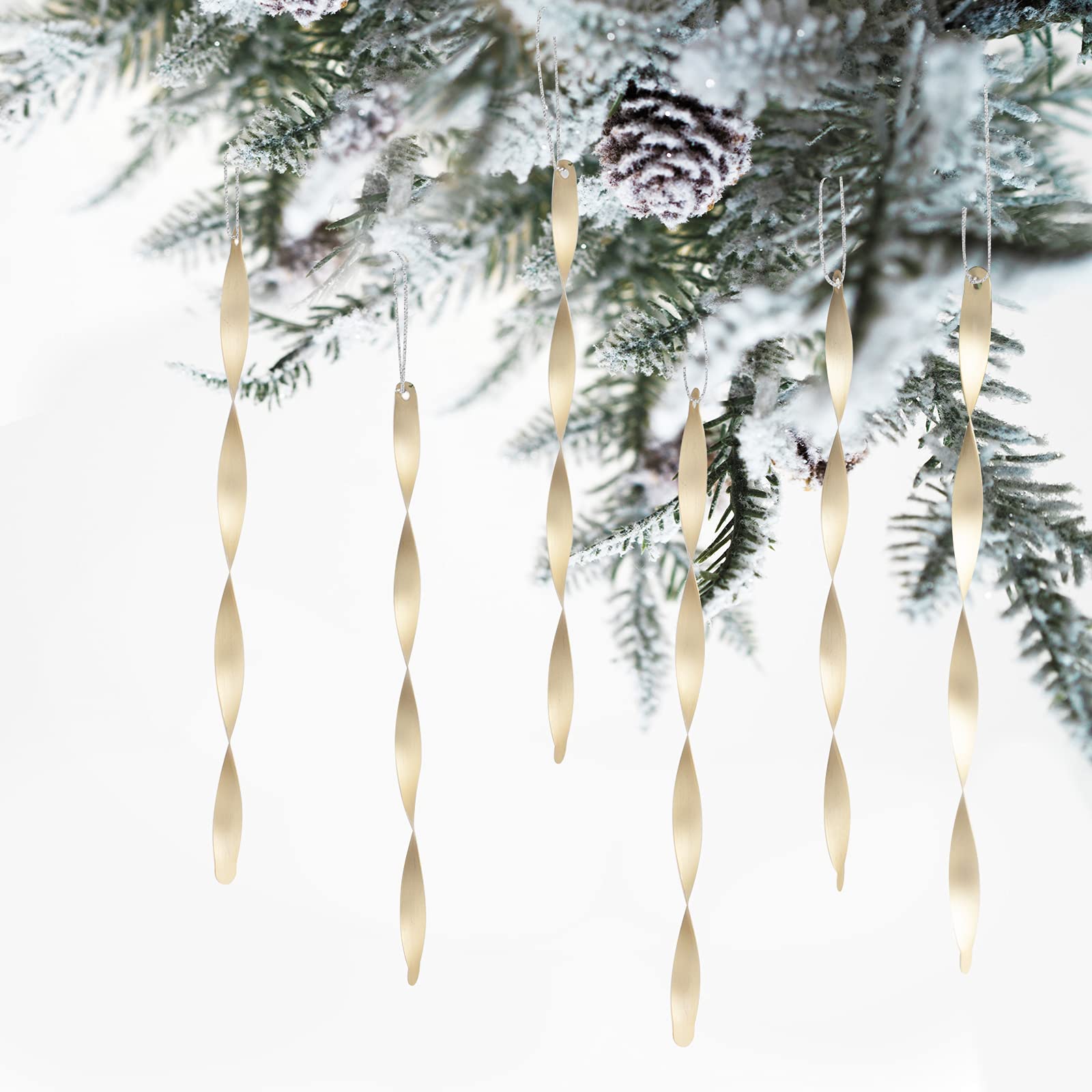 ZHMTang 24 PCS Christmas Hanging Ornaments Twisted Aluminum Icicles for Wedding Halloween Holiday Tree Decorations?Matte 7''?Gold?