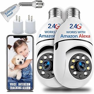 3MP Light Bulb Security Camera 2.4GHz,Bulb 360 Degree Wifi Outdoor Indoor Full Color Day And Night, Lightbulb Motion Detection Alarm, 1-Month Free Trial Of Cloud Services 2PCS