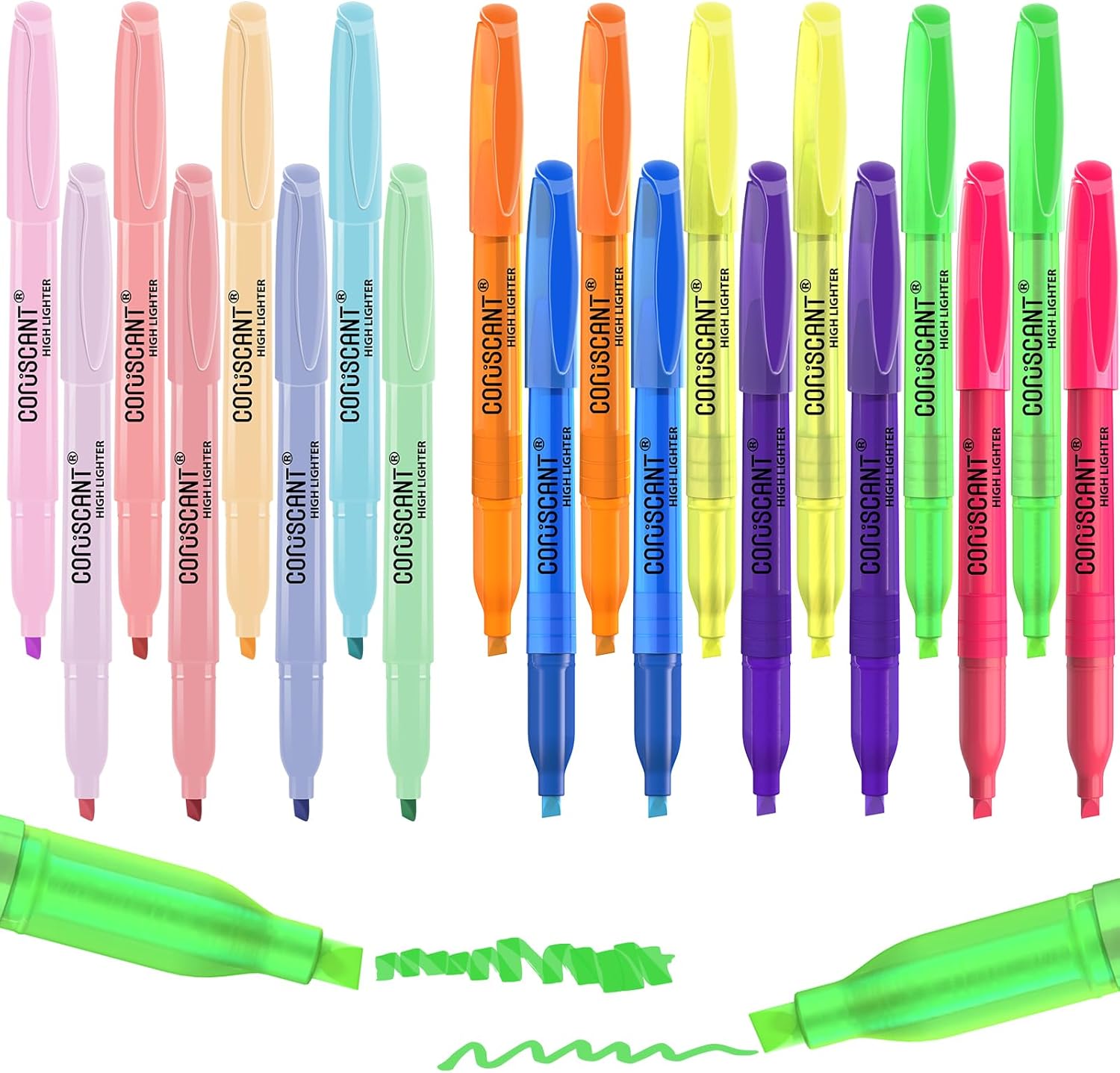 coruscant Assorted Colors Highlighters Set, Chisel Tip Cute Bible Highlighters and Candy Color, No Bleed Dry Quickly, for Journal Bible Study, Good for thin paper School Office Supplies, 20 Pack