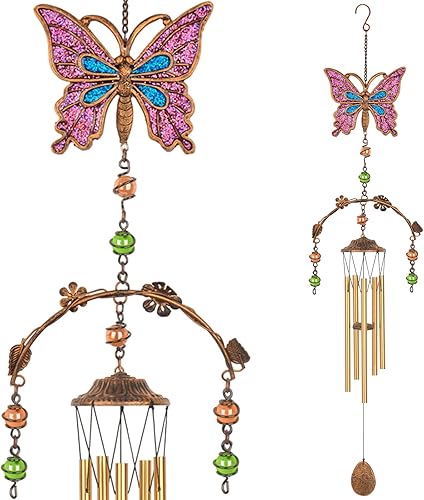 Miniatura 10 de Campanillas de viento de mariposa – Campanillas de viento para exterior de tono profundo de 34 pulgadas, 5 tubos de aluminio, regalos de mariposa
