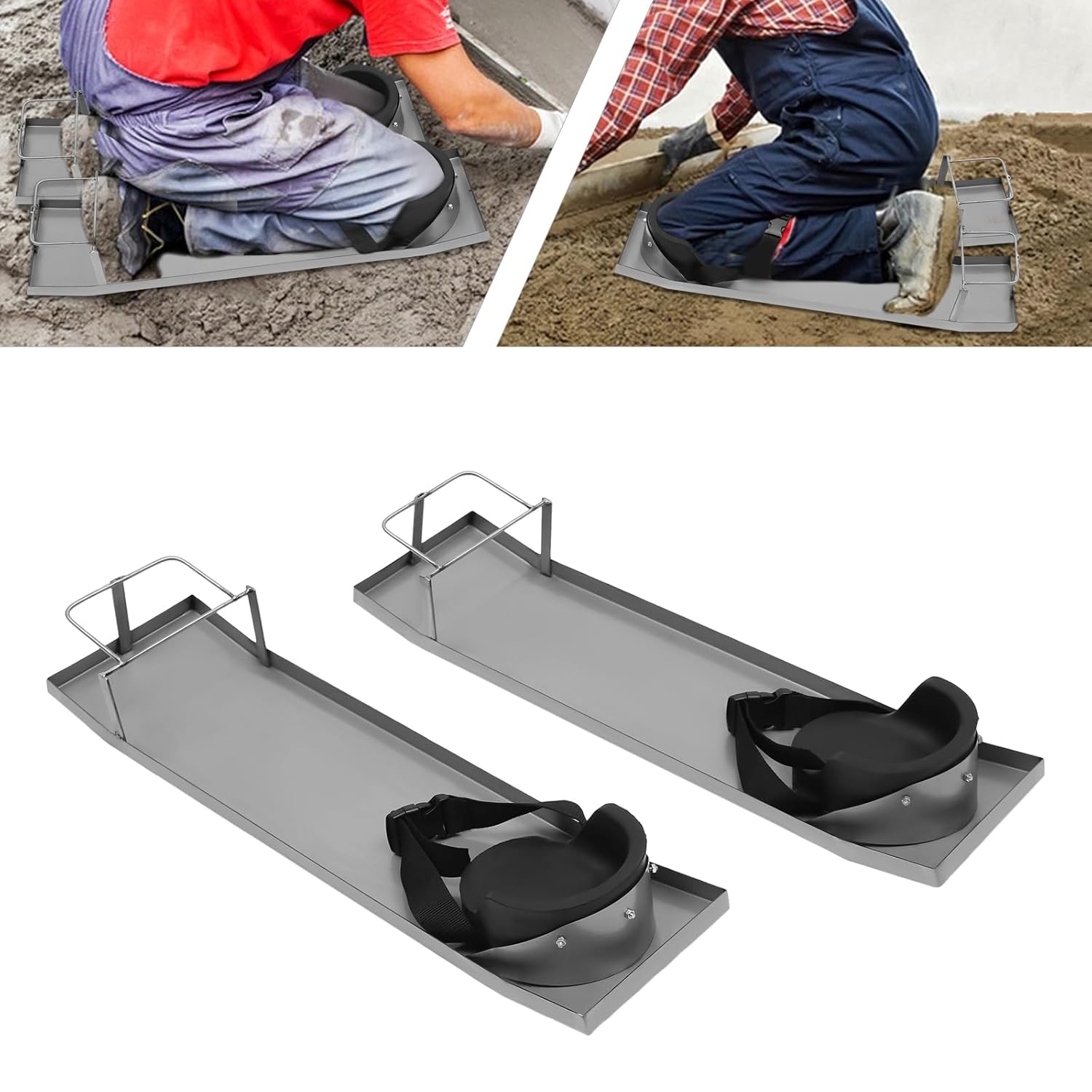 1 Pair Concrete Stainless Steel Knee Boards with Knee Pads, 30'' x 8'' Durable Concrete Sliders Built-in Toe Brackets for Cement and Concrete Finishing