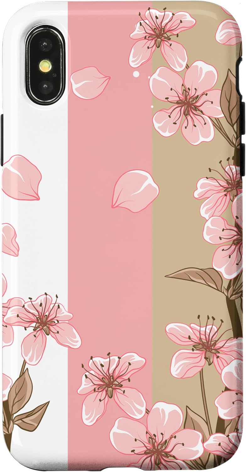 Cherry Flowers Floral Blossom Petals Nature Pink Beige Case for iPhone 12/12 Pro