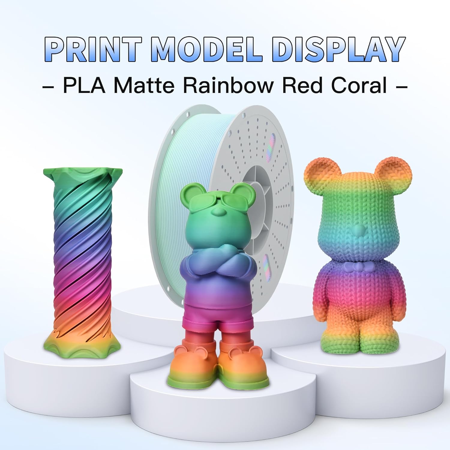PINBALL Matte Rainbow PLA 3D Printer Filament 1.75mm Multi-Color Changing Filament 3D Printing PLA Filament Dimensional Accuracy +/- 0.02mm 1 KG Matte Rainbow Red Coral