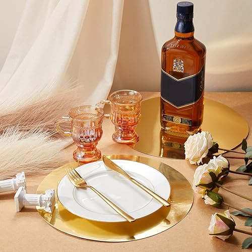 Miniatura 3 de Tioncy Manteles individuales redondos de papel, desechables, para comedor, boda, decoración de mesa del hogar, banquetes de Año Nuevo, fiestas,