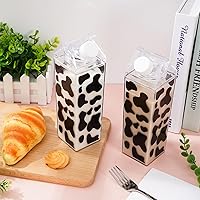 Vista 5 de Whaline Paquete de 2 botellas de agua de cartón de leche con estampado de vaca, botellas de leche de plástico transparente de 17 onzas, botella