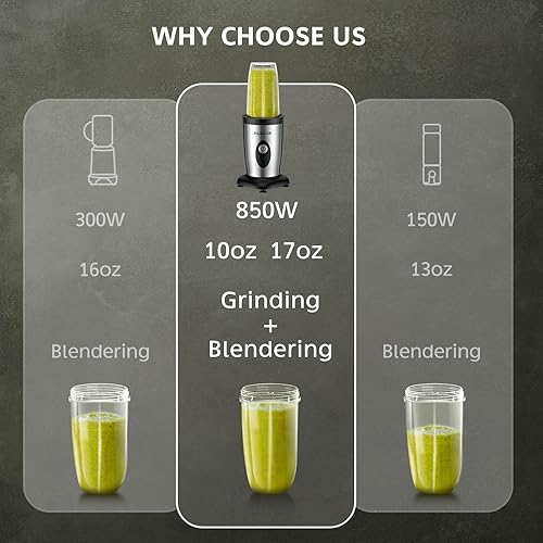 Miniatura 4 de Acezoe Batidora de licuadora y batidos, licuadora portátil de 850 W, mezcladora de un botón, 6 hojas 3D, botella de licuadora personal de 2 x 17