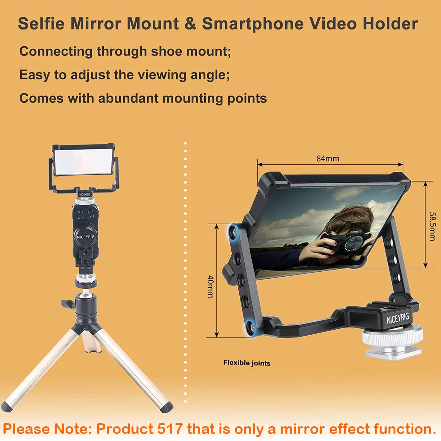 NICEYRIG Zestaw lusterek do selfie do selfie do smartfona pasuje do iPhone'a 14 13 12 11 PRO MAX, SE z wielofunkcyjnym metalowym uchwytem na statyw / uchwytem na telefon z zimną stopką - 517