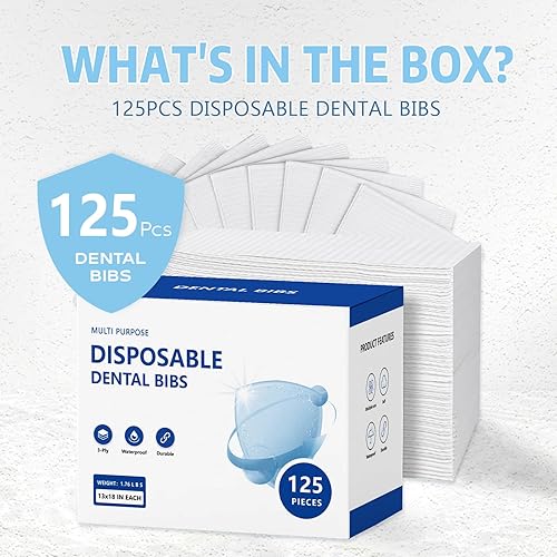 Miniatura 5 de Baberos dentales desechables de 13 x 18 pulgadas, 3 capas impermeables para salón de uñas, tienda de tatuajes y tienda dental (blanco)
