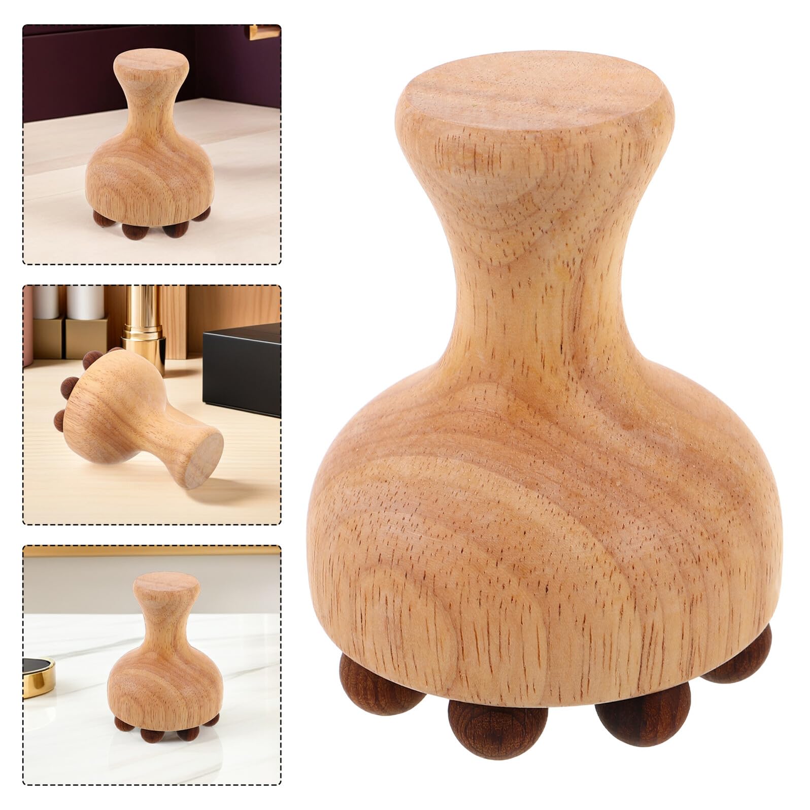 Masajeador Corporal Manual de Madera Forma de Hongo Herramienta Terapéutica para Masaje Linfático Contorno y Relajación Muscular para Cuello Espalda Cabeza y Piernas Ligero y