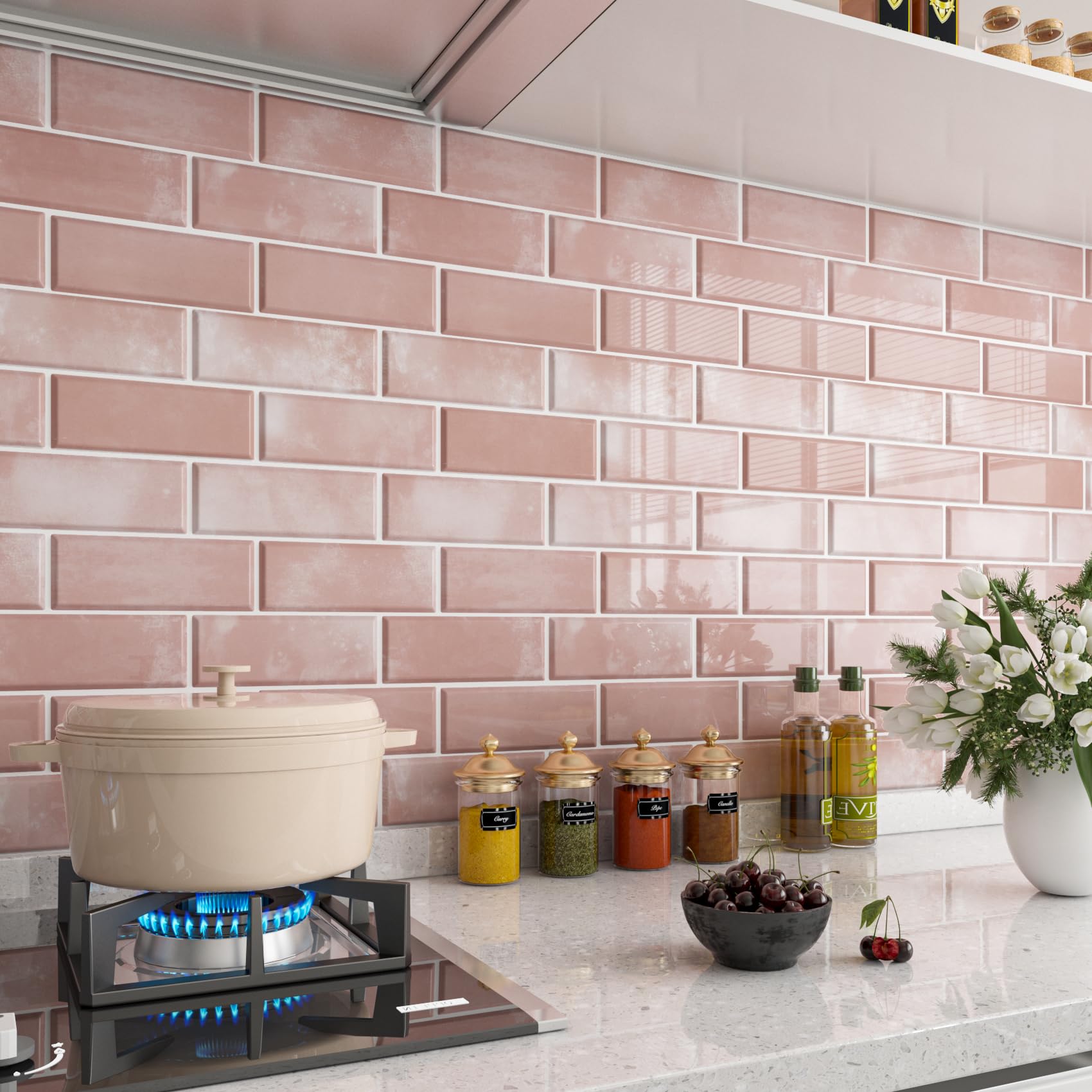 LaCheery Pink Peel and Stick Backsplash Subway Tile Backsplash 36 Sheets 12