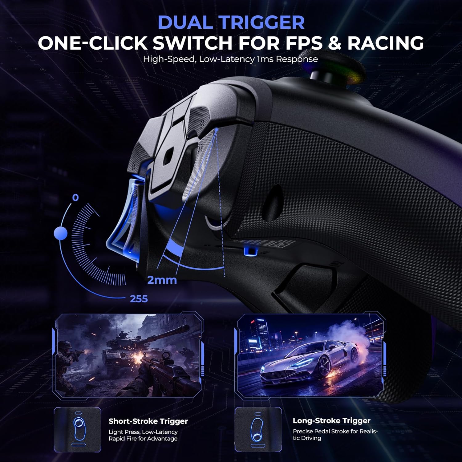 ECHTPower Upgrated PC Gaming Controller TMR Hall Effect Joysticks Anti-Drift & Dual Triggers, 1000Hz Polling Rate, Turbo & Vibration, Programmable Buttons for PC/Switch/Switch 2/iOS/Android with Charging Dock - Image 6