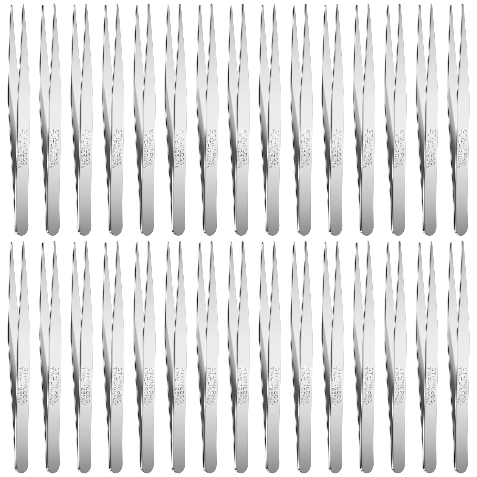 WILLBOND 30 pinzette in acciaio inox da laboratorio, pinzette lunghe con punta rotonda piatta per depilazione da giardino, punta seghettata dritta, 12,7 cm, per piante, artigianato, riparazioni
