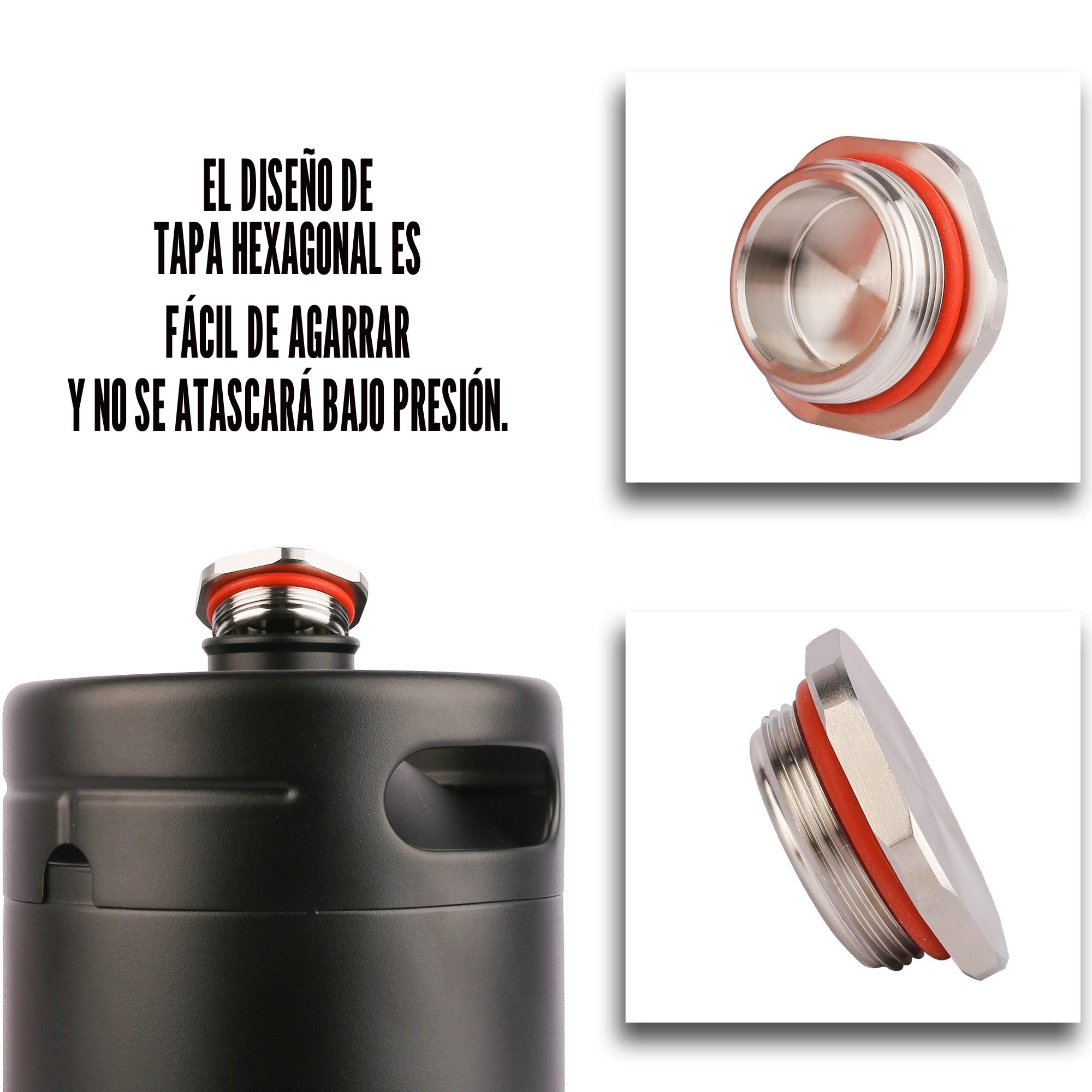TMCRAFT - 2 litros Mini Keg Growler - Sistema de Kit de Barril casero de Acero Inoxidable presurizado para Mantener Fresca y carbonatada la Cerveza (Negro Mate)