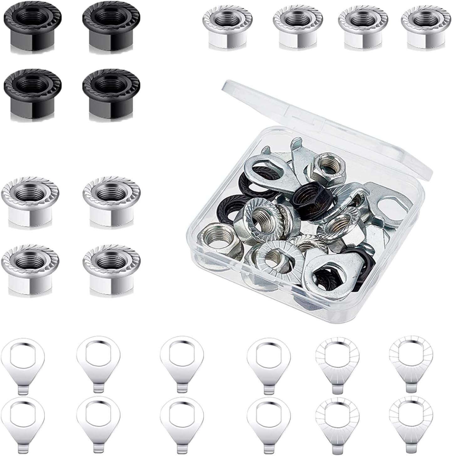 AMIJOUX 24 PCS Bike Wheel Axle Nut, Hub Safety Washer Kit, Bicycle Hub