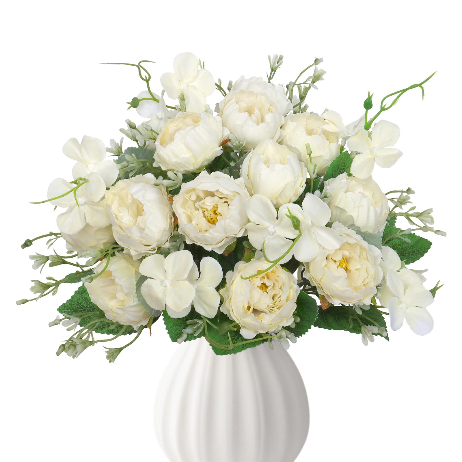 MEIVINES 3 Bunches Peony Artificial Flowers White Fake Flowers Silk Peonies Bouquets Faux Peonies Artificial Flowers for Home Wedding Party Decoration Arrangement