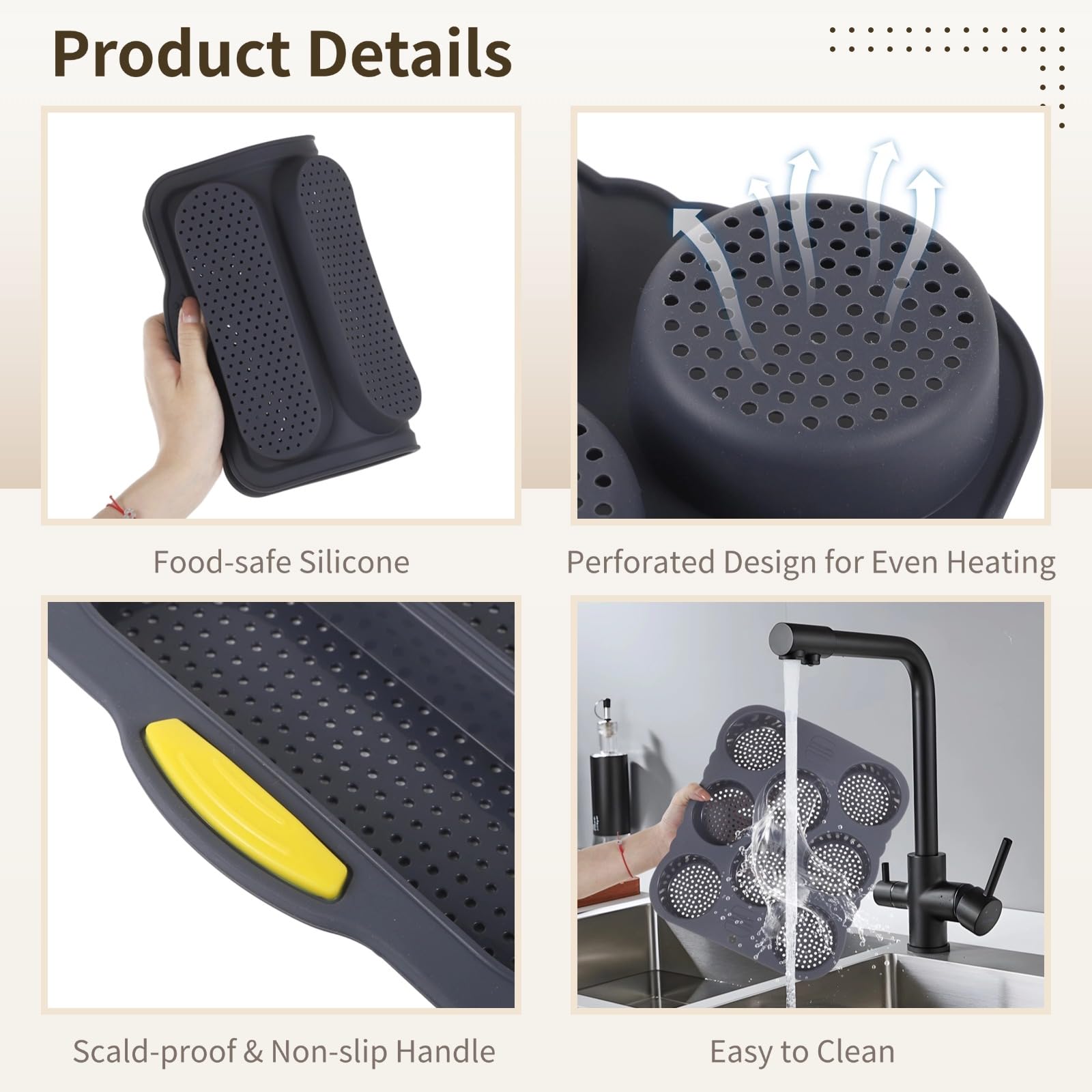 Juego de 6 moldes para hamburguesas para hornear, molde de pan de hamburguesa de 4/8/9 tazas, molde de silicona para hornear pan francés con cepillo, espátula y guante de agarre, sartenes perforadas