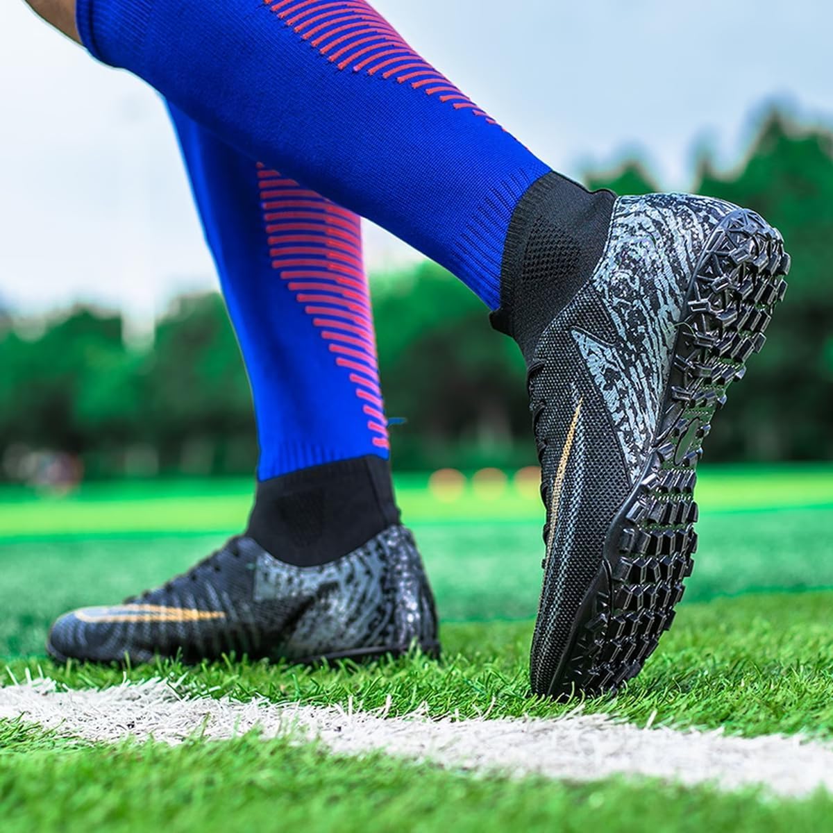 Mes Buty Piłkarskie Chłopcy Wysoka Cholewka Astro Turf Traiers Buty Piłkarskie Professio Athletic Idoor Piłka Nożna Piłka Nożna, 11 Black, 8 UK