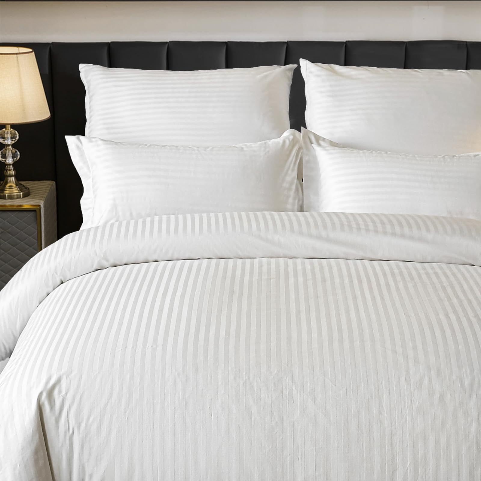 Hotel Bettwäsche 200x200 Baumwolle Weiß 3teilig Set Mako Satin Damast Streifen mit Reißverschluss 100% Baumwolle Ganzjährig Luxus Hotelqualität