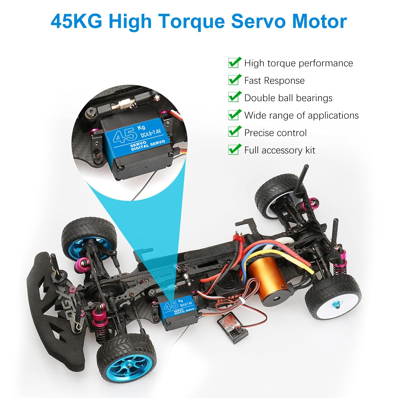 35KG High Torque Servo Motor Servo AYWHP 1 Pcs RC Servo High Torque Metal Gear Digital Servo RC Servo Servo for RC Robotic/Helicopter/Car/Boat/DIY, 1/8 1/10 RC Car (Control Angle 0-270°)