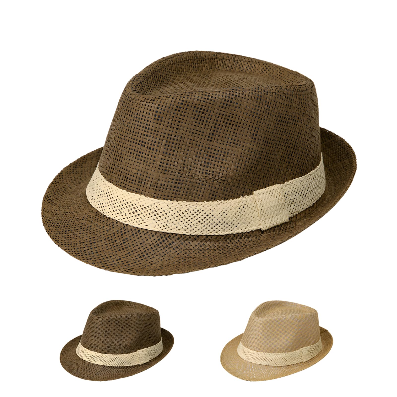 XGOPTSMens Fedora Trilby Straw Hat British Classic Panama Hat Summer Beach Sun Cap UV Protection Sun Visor Hat Straw Cowboy Hat Short Brim Men Outdoor Summer Hat Jazz Cap
