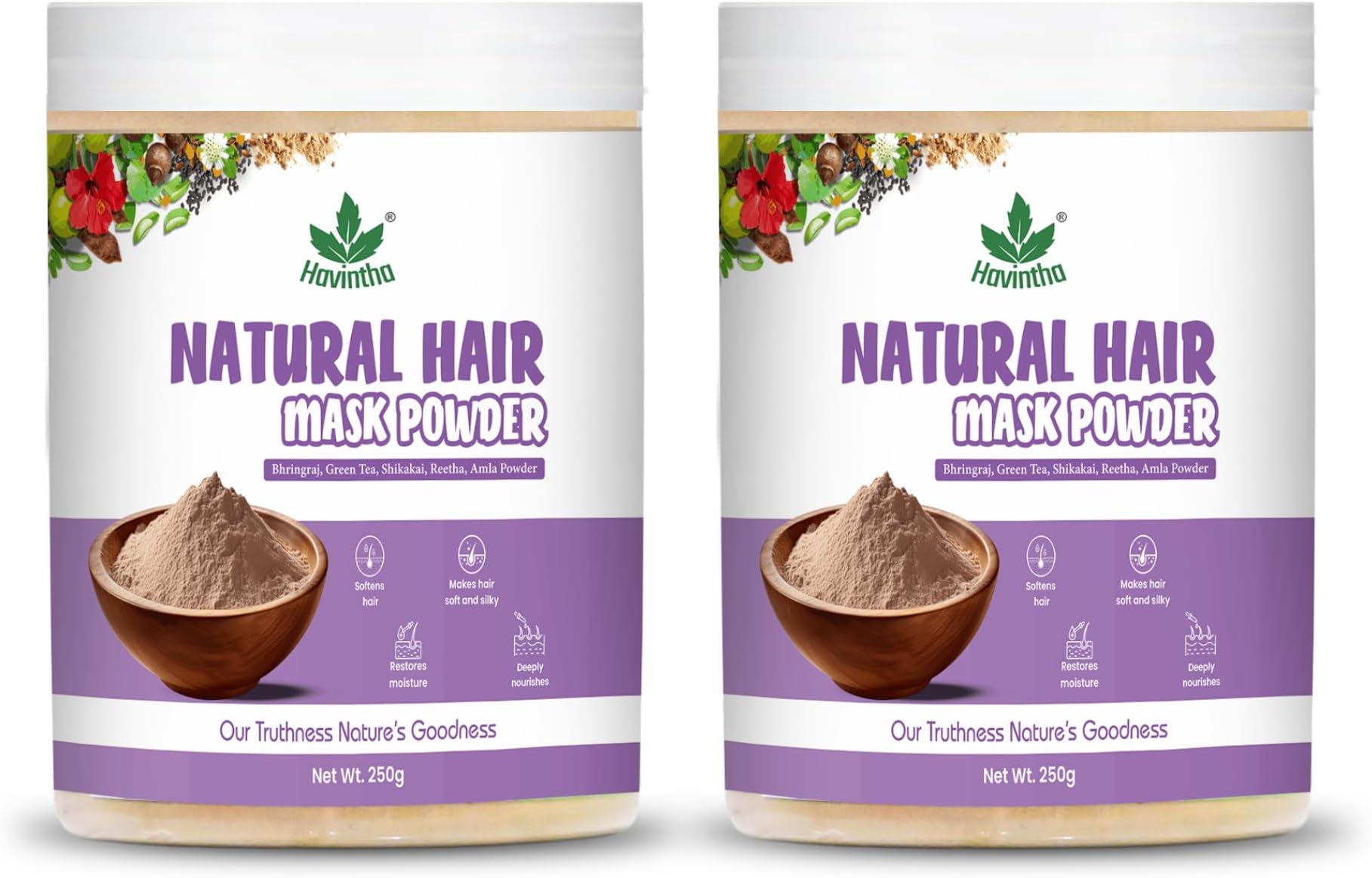Havintha Hair Mask Powder For Hair Fall Growth Split Ends Luster Shining Nourishment | Dry and Frizzy Hair | Herbal & Natural Cleanser | Controls Dandruff - 250 Grams - Pack Of 2