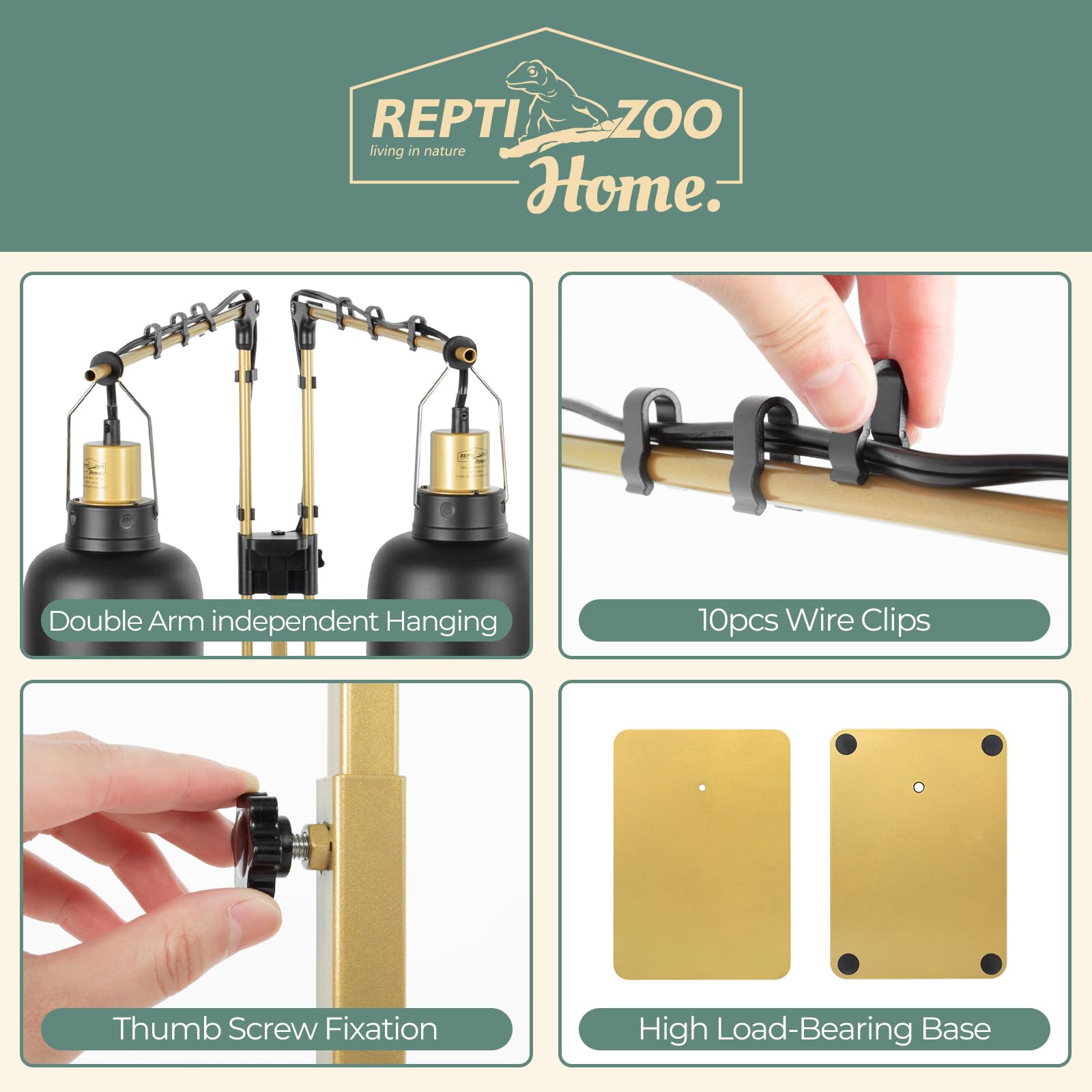 Supporto per lampada a doppio rettile in metallo, 45,2 - 91,9 cm, regolabile, altezza regolabile, supporto retrattile per luce rettile, acquario e terrario, per tartarughe drago barbuto