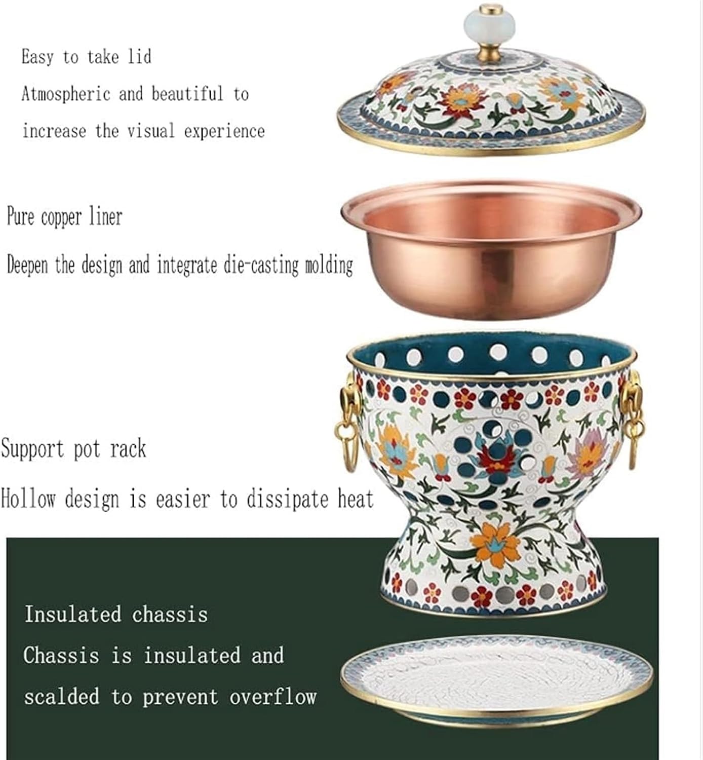 Hotpot Hot Pot Chinese-Style Traditional Single-Person Hot Pot Pure Copper Hot Pot Stove for Dinners Shabu Shabu Hot Pot (A 19 * 23 * 19.2cm) (A 19 * 23 * 1
