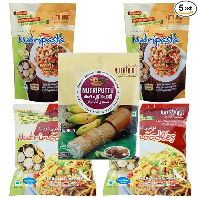 Nutriroot Tapioca NutriPasta 150gms 2 Packs,Nutri Rich Noodles 85gms 2 Packs,Nutriputtu Puttupodi Powder 500gms 1 Pack ( Pack of 5 )
