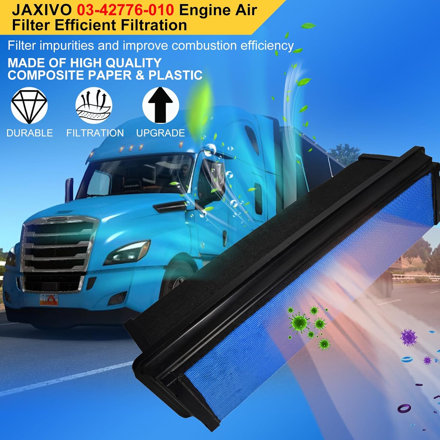 03-42776-010 Engine Air Filter Compatible With 2018-2023 Freightliner Cascadia Replaces 0342776010,997879,91559,TR504-EF,P628541
