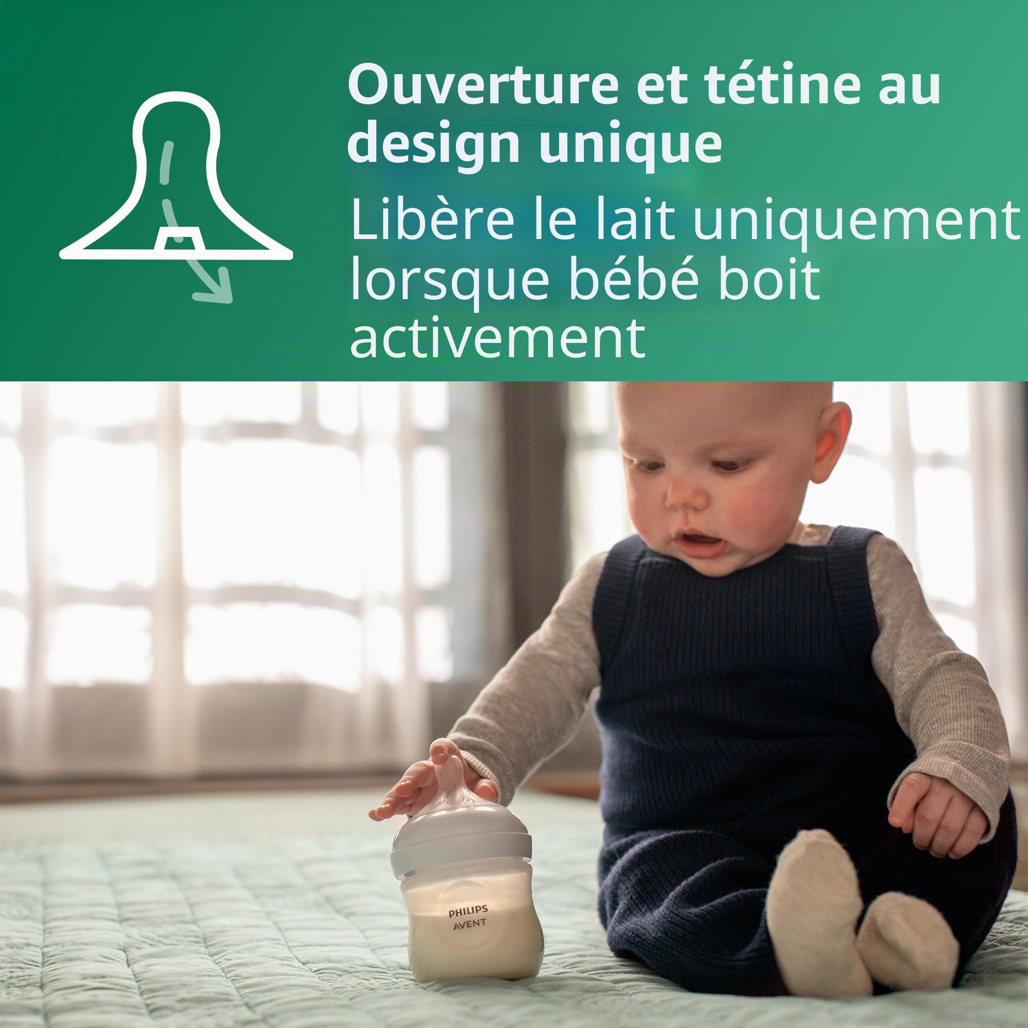 Philips Avent SCY910/04 Biberon en verre avec tétine naturelle 118 ml