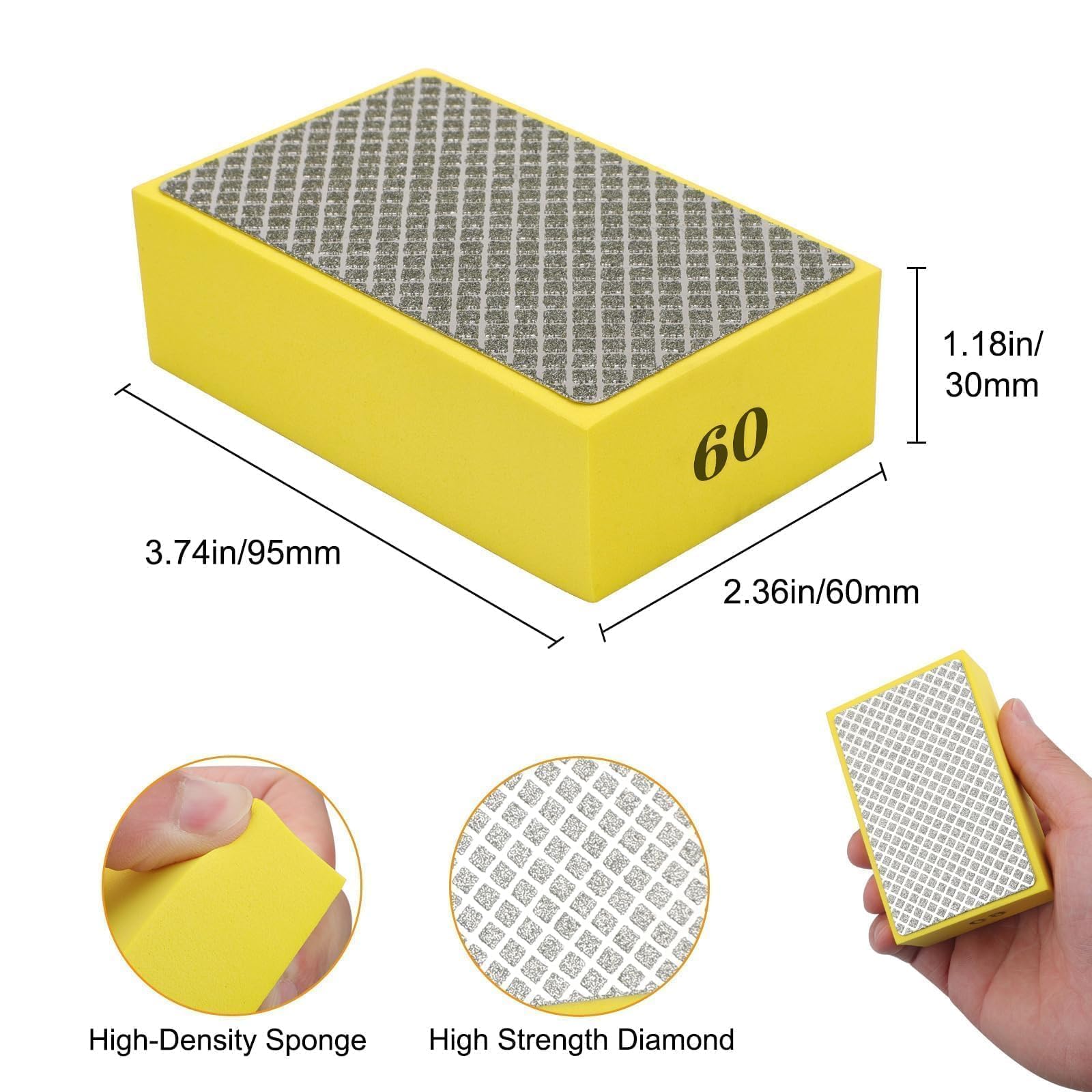 Linkstyle 6PCS Diamant Handpolierpads, Diamant Schleifpads, Schleifblock mit Schaumrücken für Glas, Fliesen 60# 100# 200# 400# 600# 1000#