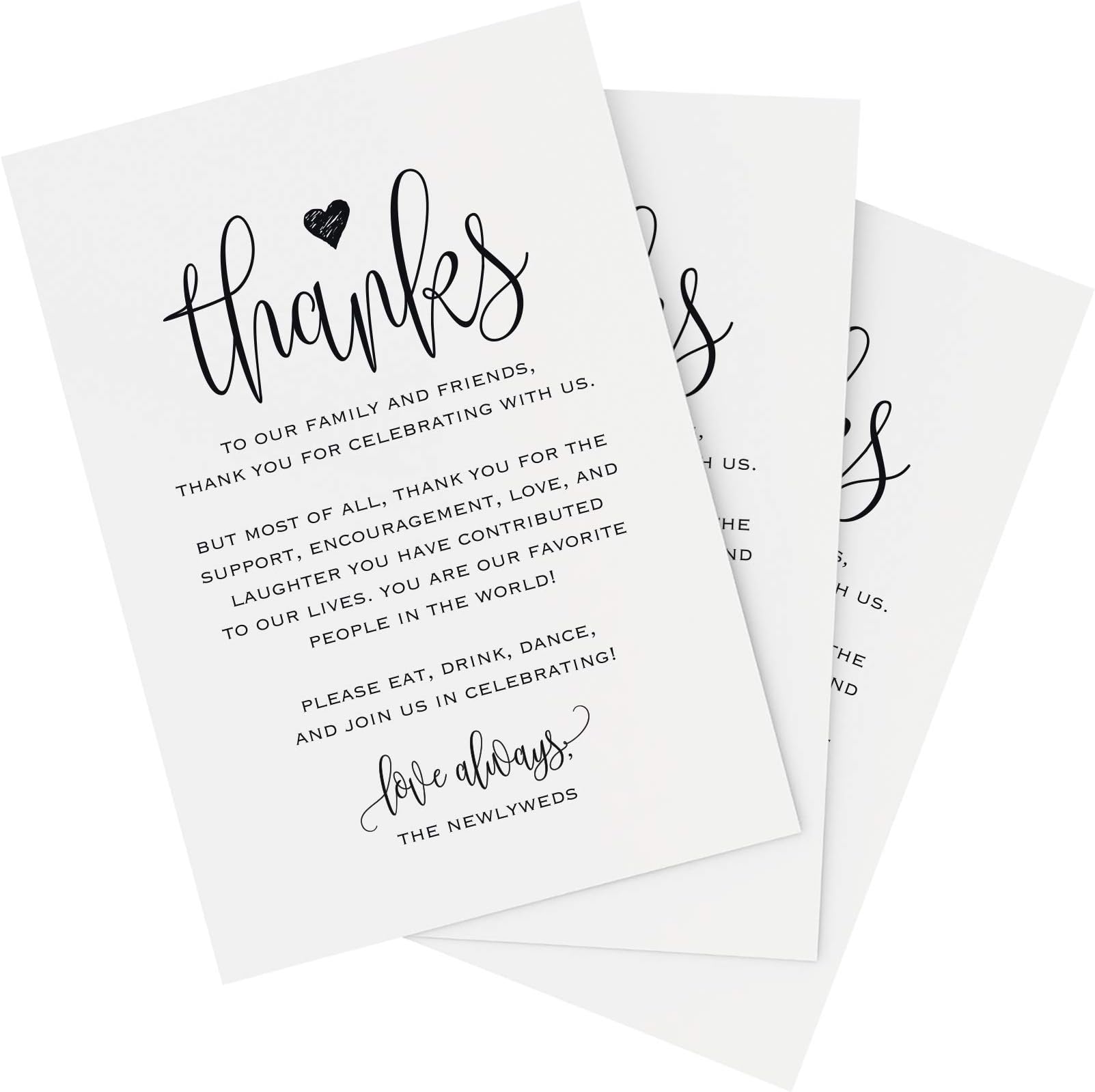 Bliss Collections Wedding Thank You Place Setting Cards, 102 x 229 mm Print to add to Your Table Centerpieces and Wedding Decorations - Pack of 50