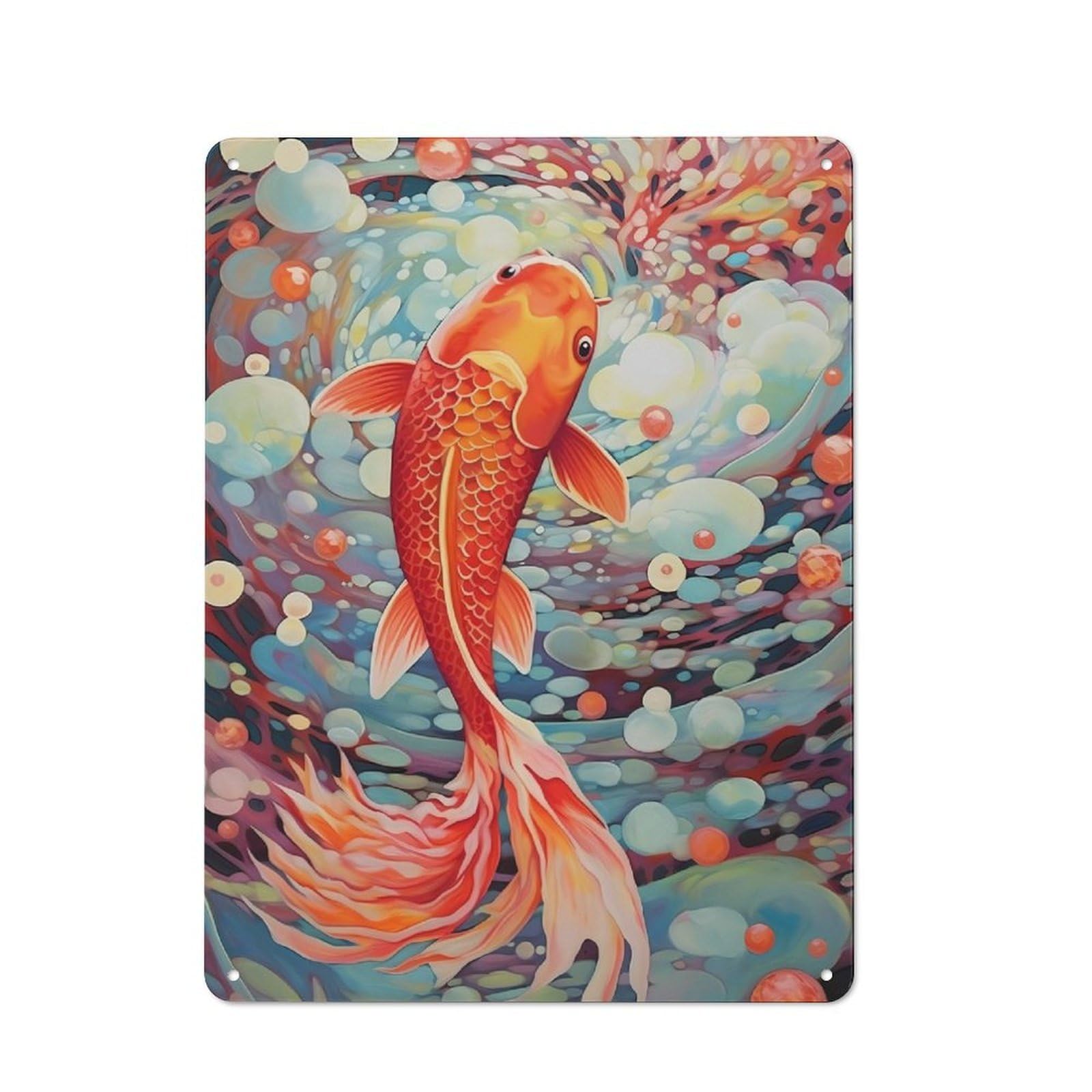 Junmoney Koi Colorful Tin Wall Plaque 40X30cm With For Bar Or Restaurant, Housewarming Present For People Styling Bar And Restaurant