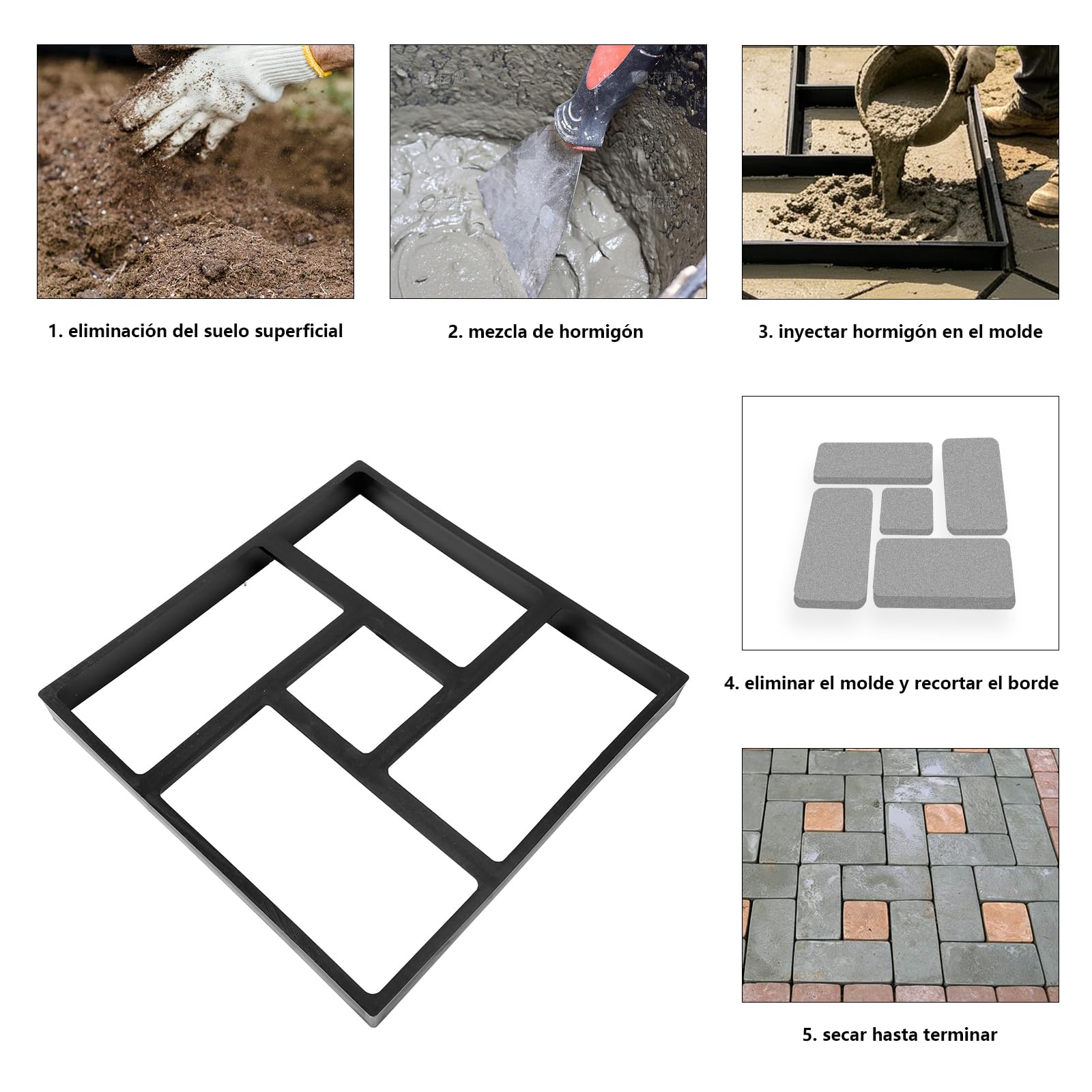 generic Molde de Plástico Reutilizable para Pavimento de Jardín, Camino de Hormigón para Patio, Pasarela y Suelo, Molde Duradero, Ligero y Fácil de Usar para Proyectos de Paisajismo en
