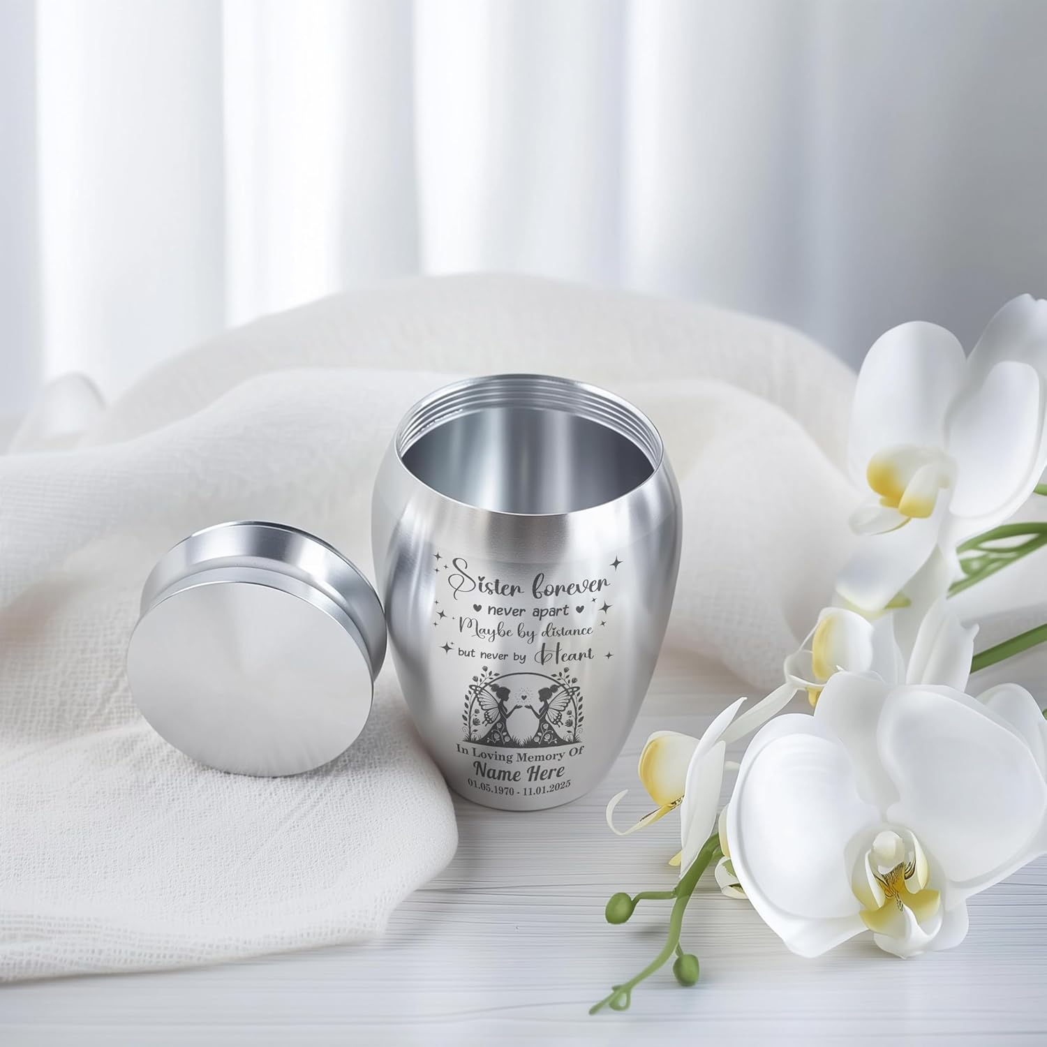 Artsy Woodsy Personalized Sister Memorial Cremation Mini Urn for Human Ashes Keepsake 2.56 inch, Remembrance Gifts for Loss of Loved One, Mini Urns for Human Ashes Bestie Sister-in-Law (03, 2.56x1.77)