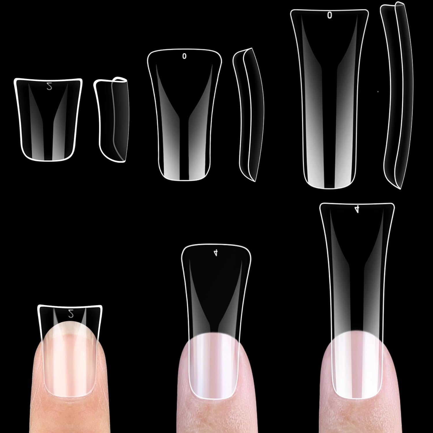 NOVO OVO Duck Nail Tips Full Cover Kit, Clear Soft Gel Flare Feet Nails Press On for Acrylic, Extra Short + Medium +Extra Long Full Cover (each1 box of 120 pcs) Flase Nail Tips